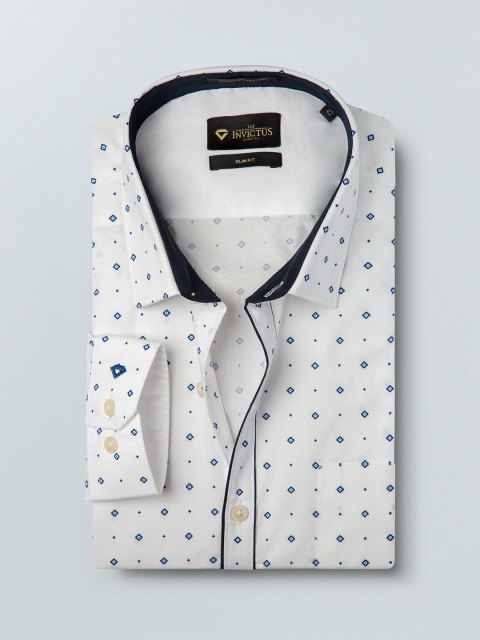 

INVICTUS Men White & Blue Slim Fit Printed Formal Shirt