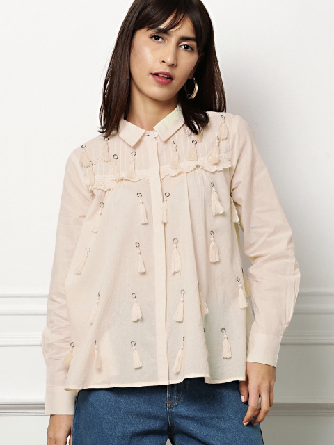 

all about you from Deepika Paukone Women Peach-Coloured Tasselled Boxy Shirt