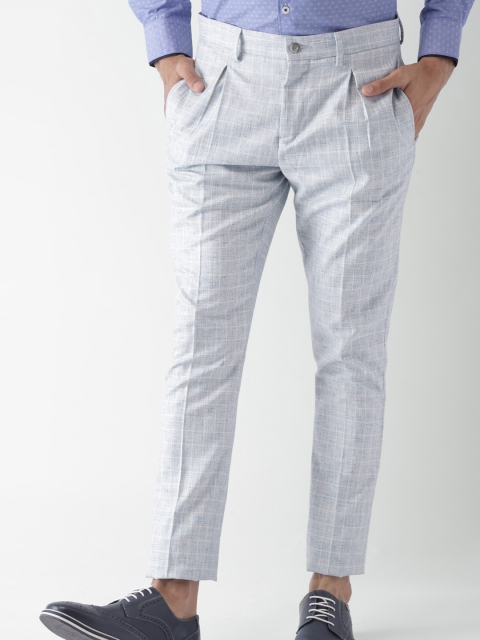 

INVICTUS Men Blue & Off-White & Blue Slim Fit Checked Smart Casual Trousers