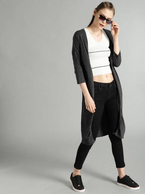 

Roadster Charcoal Grey Solid Open Front Shrug