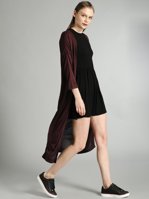 

Roadster Maroon Solid Open Front Shrug