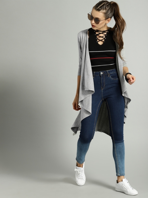 

Roadster Grey Solid Waterfall Long-line Shrug