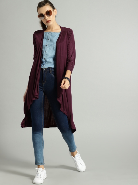 

Roadster Maroon Solid Open Front Long-line Shrug