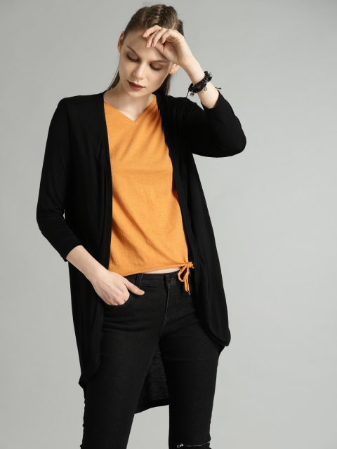 

Roadster Black Solid Open Front Shrug