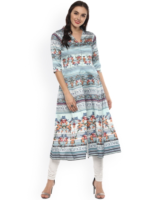 

Bhama Couture Women Off-White & Sea Green Printed Anarkali Kurta