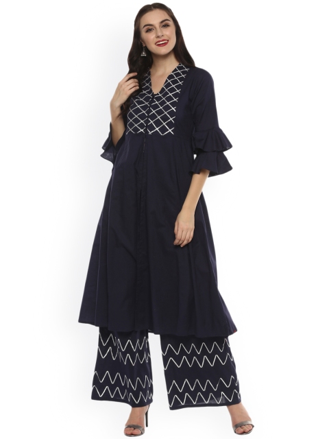 

Bhama Couture Women Blue Yoke Design Kurta with Palazzos