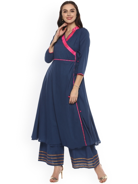 

Bhama Couture Women Blue Angrakha Kurta with Palazzos