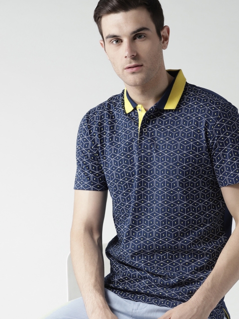 

INVICTUS Men Navy Blue Printed Polo Collar Pure Cotton T-shirt