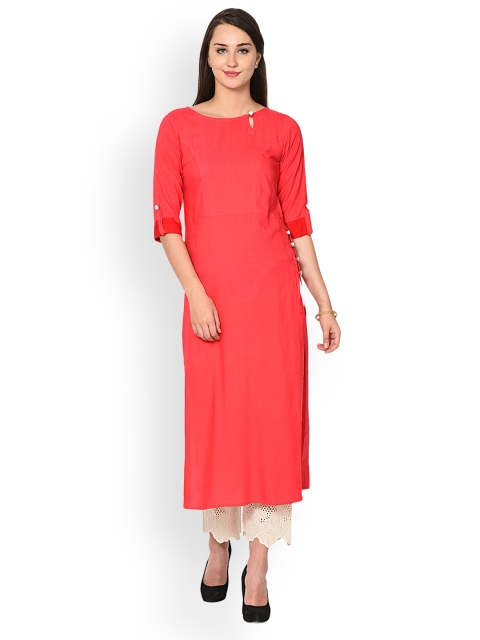 

Aujjessa Women Peach-Coloured Solid Straight Kurta