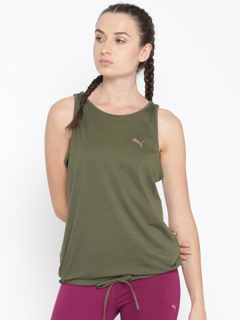 

Puma Women Olive Green Solid TRANSITION Tank W Top