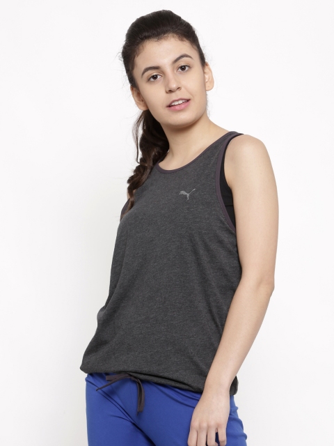 

Puma Women Charcoal Grey Solid TRANSITION Tank Top