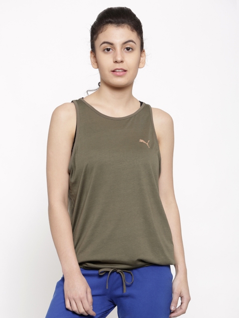 

Puma Women Olive Green Solid TRANSITION Tank Top