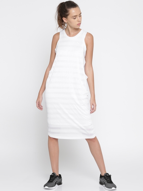 

Puma Women White Striped Burn Out Sheath Dress