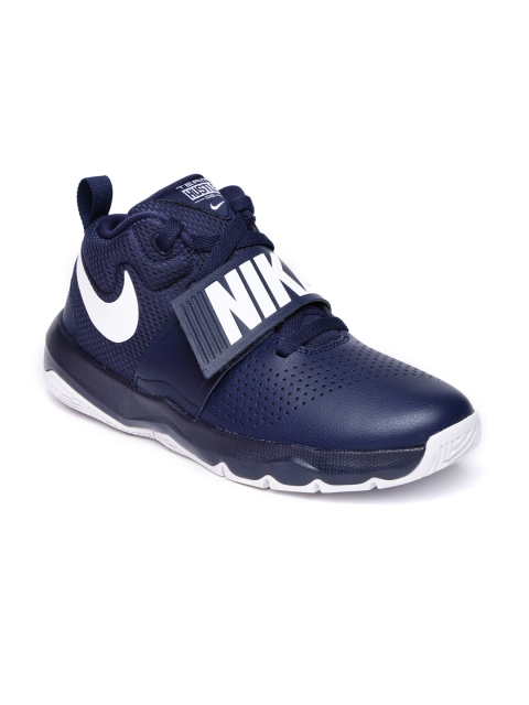 

Nike Boys Navy Blue TEAM HUSTLE D 8 Leather Mid-Top Basketball Shoes