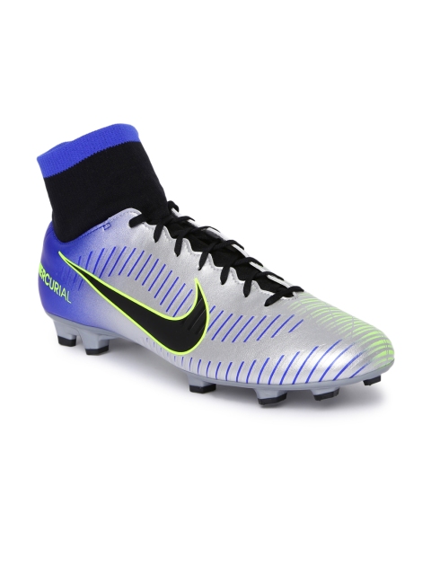 

Nike Men Silver-Toned Synthetic Mid-Top MERCURIAL VICTORY VI Football Shoes