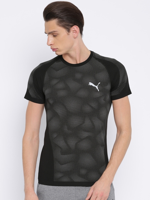 

Puma Men Charcoal Grey & Black evoKNIT Camo Printed Slim Fit T-shirt