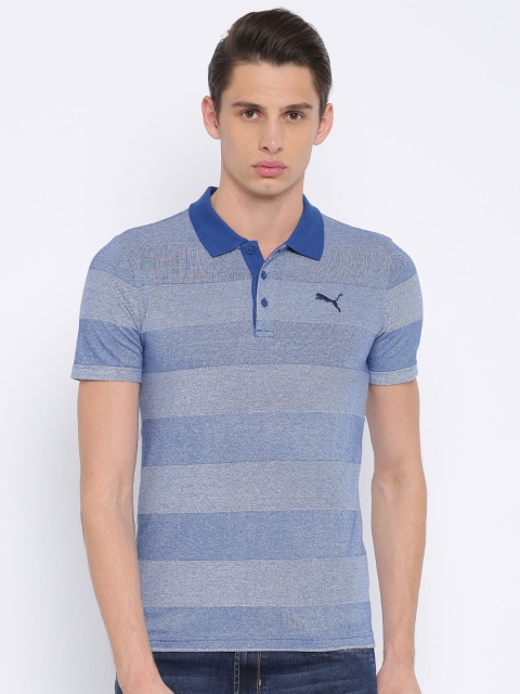 

Puma Men Blue Slim Fit Striped Polo Collar Pure Cotton T-shirt