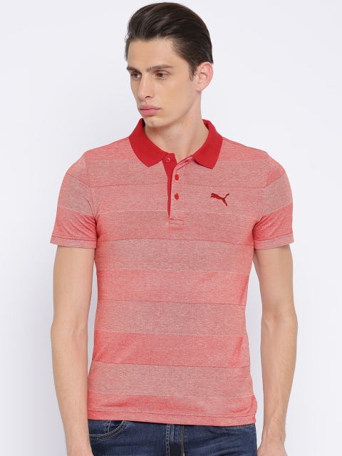 

Puma Men Red Self Design Polo Collar India Thick Stripe Heather T-shirt