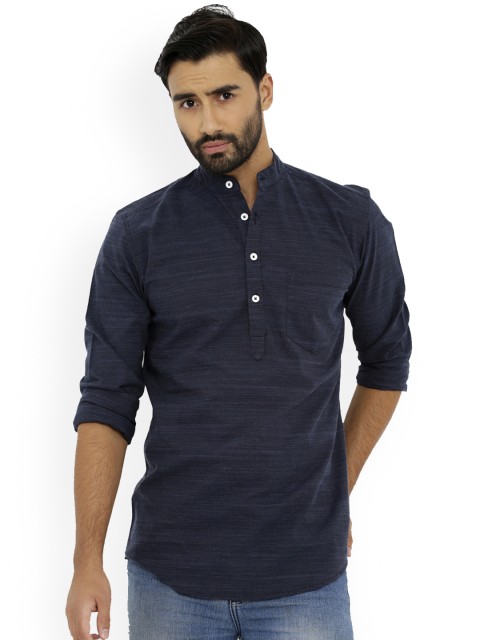 

Nick&Jess Men Blue Solid Straight Short Kurta