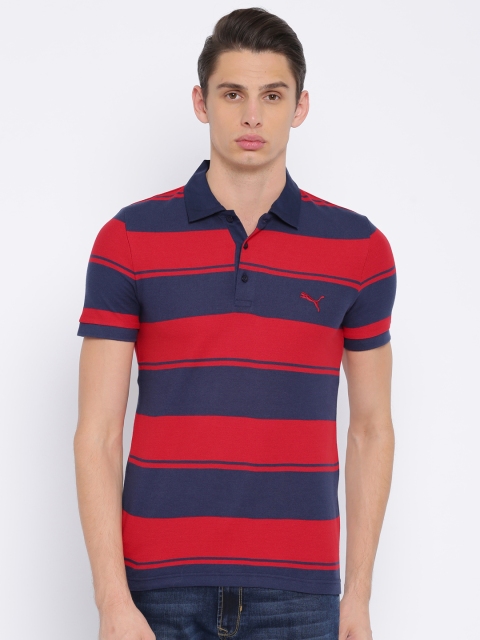 

Puma Men Red & Navy Slim Fit Striped Polo Collar T-shirt