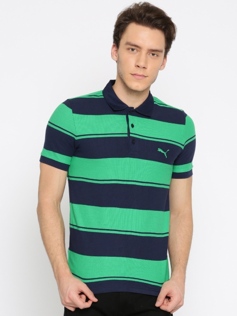 

Puma Men Green Striped Polo Collar Pure Cotton T-shirt