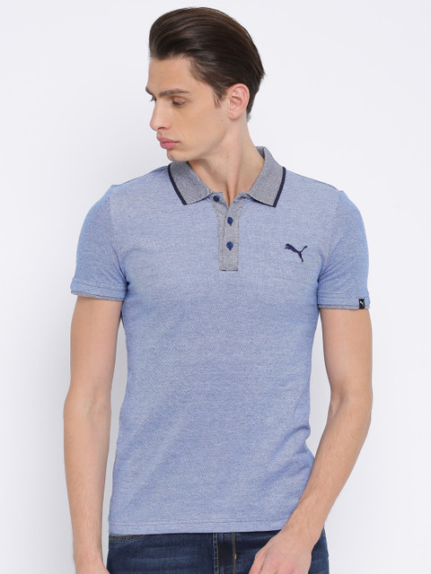

Puma Men Blue Self Design Slim Fit Polo Collar T-shirt