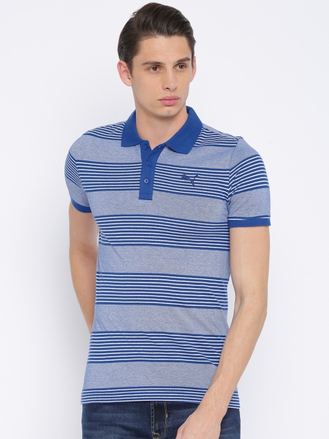 

Puma Men Blue Striped Polo Collar T-shirt