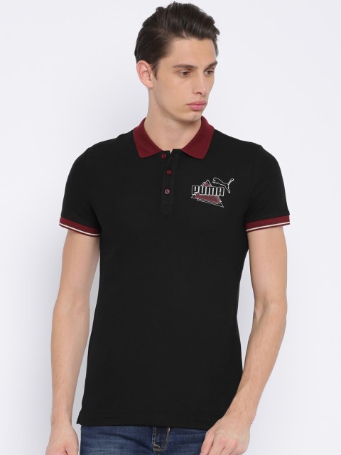

Puma Men Black Solid Polo India Chest Print T-shirt
