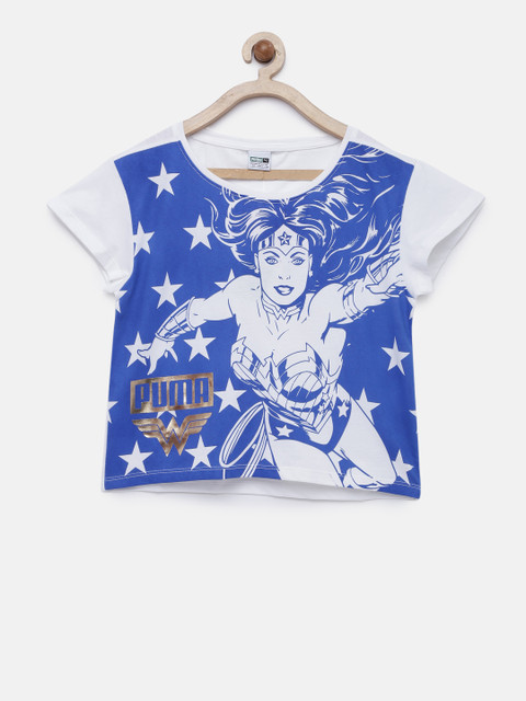 

Puma Girls White & Blue Printed T-shirt