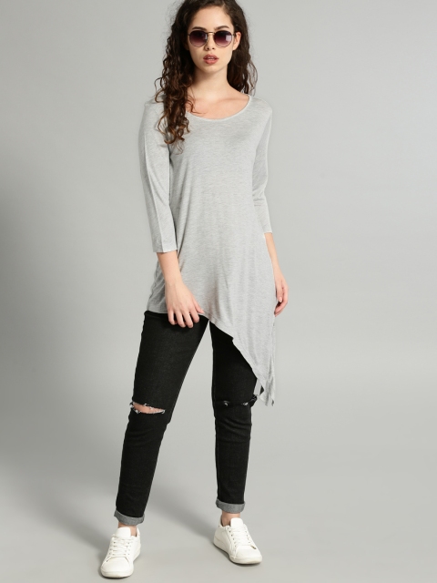 

Roadster Women Grey Melange Solid Longline Top