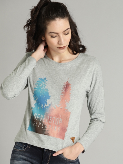 

Roadster Women Grey Printed Round Neck T-shirt