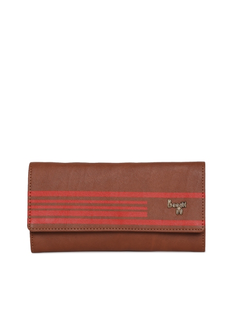 

Baggit Women Tan Brown & Red Striped Three Fold Wallet