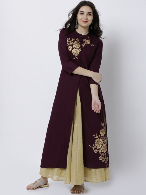 

Vishudh Women Burgundy Solid A-Line Kurta