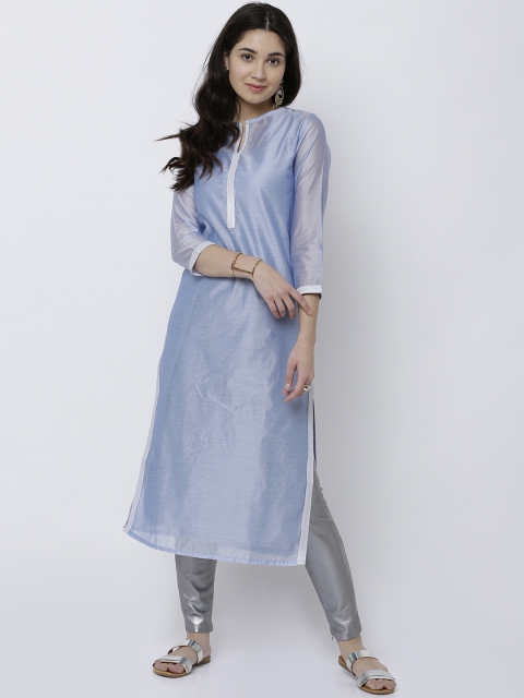 

Vishudh Women Blue Solid Straight Kurta