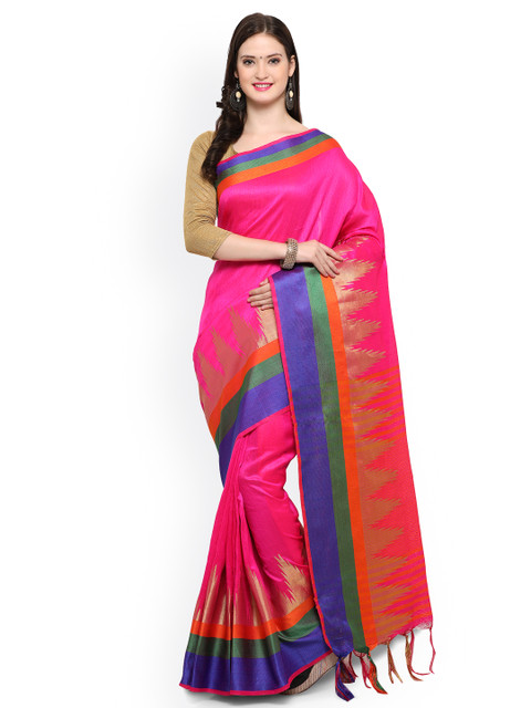 

Saree mall Pink Solid Silk Blend Woven Design Banarasi Saree