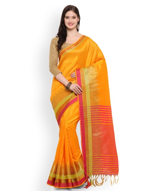 

Saree mall Yellow Silk Blend Striped Banarasi Saree