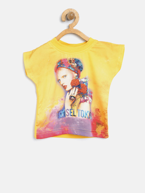 

Tiny Girl Yellow Printed Round Neck T-shirt