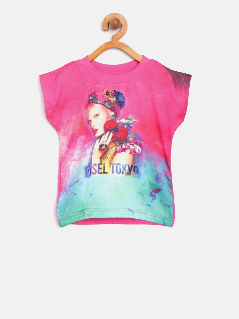 

Tiny Girl Pink & Blue Printed Top