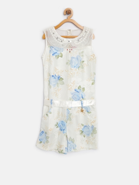 

Tiny Girl White & Blue Floral Print Playsuit