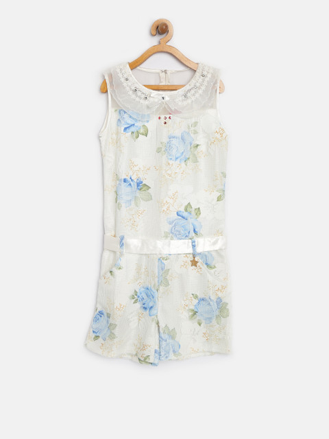 

Tiny Girl White & Blue Floral Print Playsuit