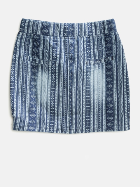 

Tiny Girl Blue Patterned Mini A-Line Pure Cotton Skirt