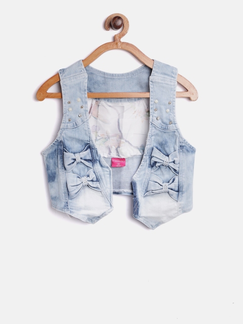 

Tiny Girl Blue Washed Front-Open Denim Pure Cotton Waistcoat