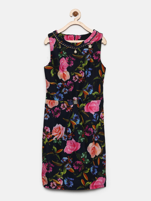 

Tiny Girl Navy Blue & Pink Floral Print Sheath Dress