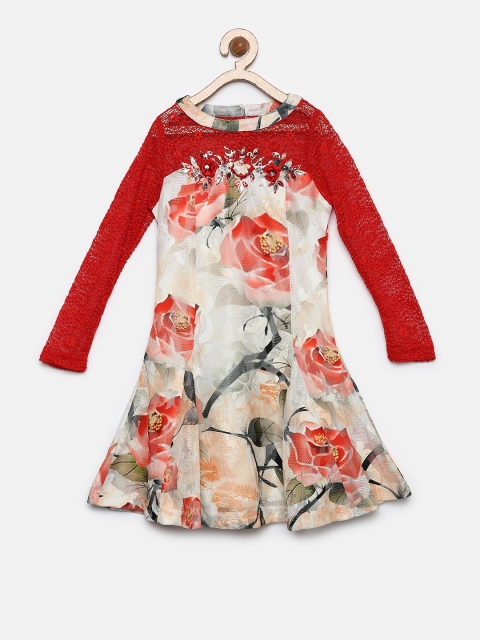 

Tiny Girl Girls Cream-Coloured Printed A-Line Dress