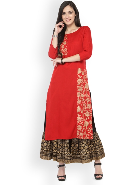 

Varanga Red Gold Printed Kurta With Printed Skirt