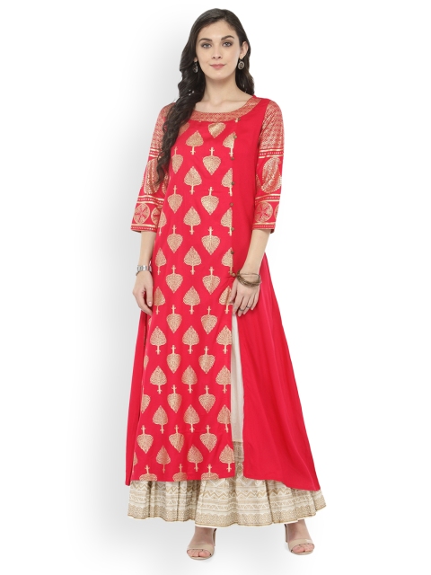 

Varanga Red Printed Kurta With Printed Skirt