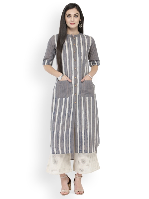 

Varanga Grey Printed Kurta With Off White Solid Palazzo
