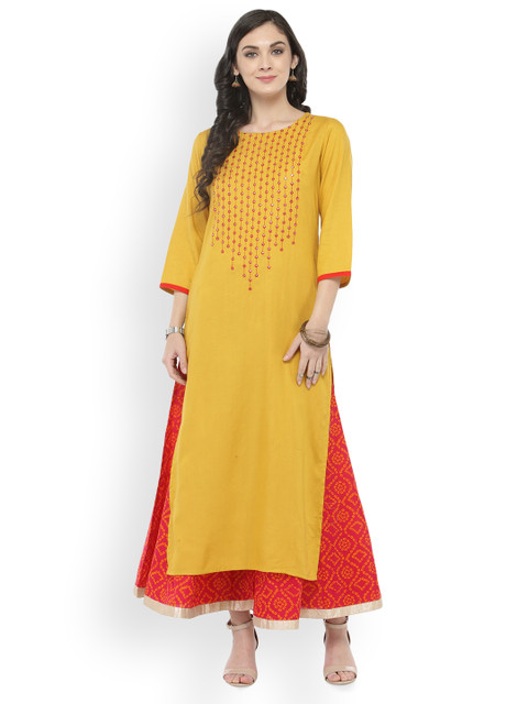 

Varanga Yellow Embellished Kurta With Printed Palazzo