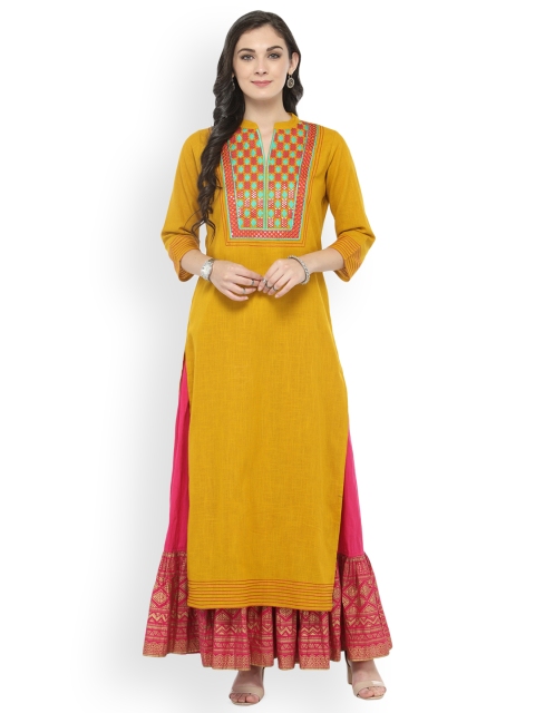 

Varanga Women Mustard Solid Kurta with Skirt