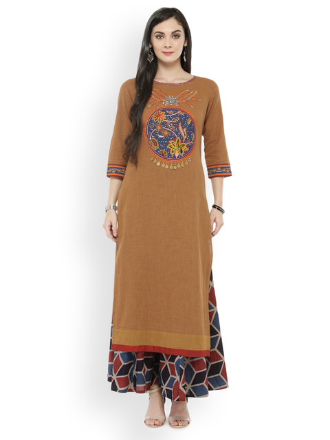 

Varanga Light Brown Embroidered Kurta With Printed Palazzo